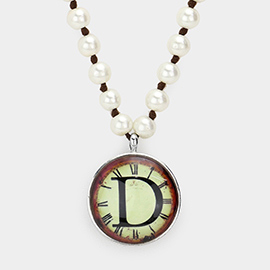 -D- Monogram Pearl Beaded Watch Printed Long Necklace