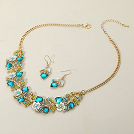 Stone Flower Leaf Statement Necklace