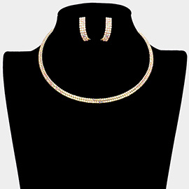 2Rows Rhinestone Pave Choker Necklace