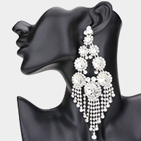 Oversized Pave Stone Fringe Chandelier Evening Earrings