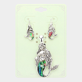 Abalone Antique Mermaid Magnetic Pendant Set