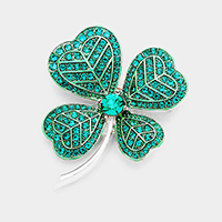 Pave Stone Cluster Clover Pin Brooch
