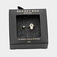 Secret Box _ 14K Gold Dipped CZ Hamsa Hand Evil Eye Ring