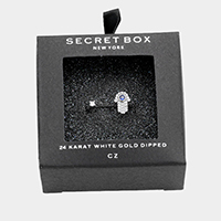 Secret Box _ 24k White Gold Dipped CZ Hamsa Hand Evil Eye Ring