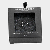 Secret Box _ 24k White Gold Dipped CZ Crescent Moon Ring