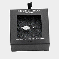 Secret Box _ 24k White Gold Dipped CZ Leaf Ring