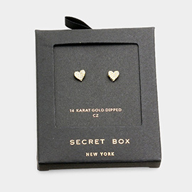 Secret Box _ 14K Gold Dipped CZ Heart Stud Earrings