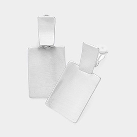 Double Rectangle Brushed Metal Clip on Earrings