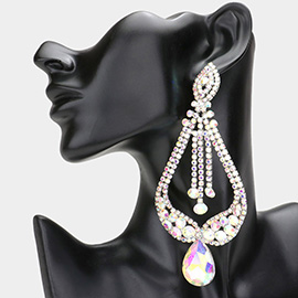 Oversized Pave Glass Teardrop Chandelier Evening Earrings