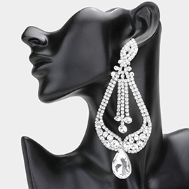 Oversized Pave Glass Teardrop Chandelier Evening Earrings