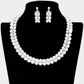 Crystal Rhinestone Pearl Cluster Bib Necklace