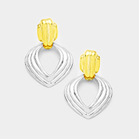 Two Tone Textured Cut Out Metal Clip on Earrings