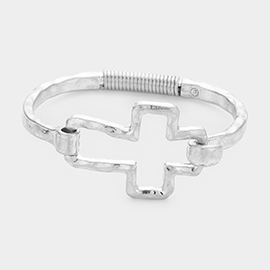 Hammered Open Metal Cross Hook Bracelet