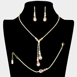 Drop Pave Teardrop Stone  Necklace Jewelry Set