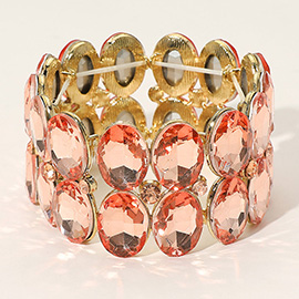 Glass Crystal Oval Stone Cluster Stretch Bracelet