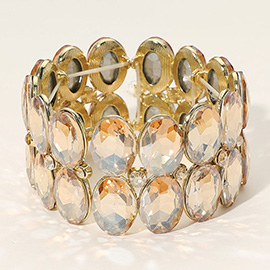 Glass Crystal Oval Stone Cluster Stretch Bracelet
