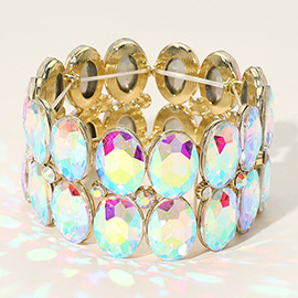 Glass Crystal Oval Stone Cluster Stretch Bracelet