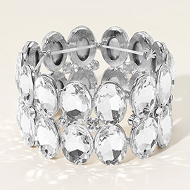 Glass Crystal Oval Stone Cluster Stretch Bracelet