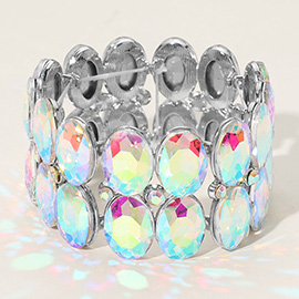 Glass Crystal Oval Stone Cluster Stretch Bracelet
