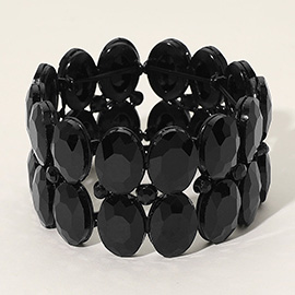 Glass Crystal Oval Stone Cluster Stretch Bracelet