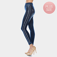 Comfy Stone Embellished Lines Detail Jeggings