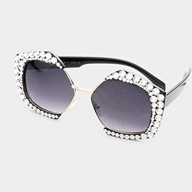 Crystal Embellished Detail Pentagon Sunglasses