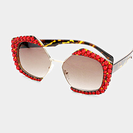 Crystal Embellished Detail Pentagon Sunglasses