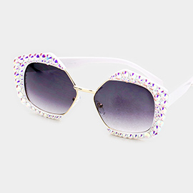 Crystal Embellished Detail Pentagon Sunglasses