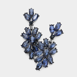 Marquise Glass Crystal Oval Cluster Vine Evening Earrings