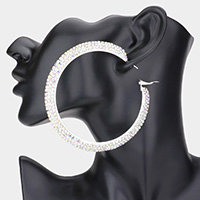 Crystal Rhinestone 3.25 Inch Hoop Earrings