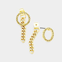 Crystal Rhinestone Pave Hoop Metal Chain Dangle Earrings