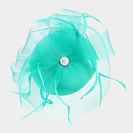 Jewel Accent Feather Mesh Fascinator / Headband