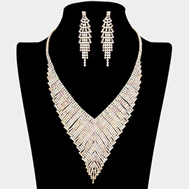 Crystal Rhinestone Pave V Collar Bib Necklace