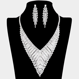 Crystal Rhinestone Pave V Collar Bib Necklace