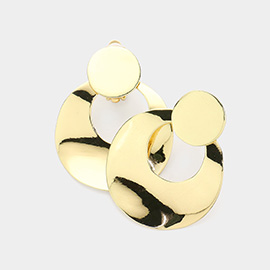 Cut Out Round Metal Disc Clip on Earrings