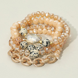 4PCS - Multi Bead Accent Fireball Strand Stretch Bracelets
