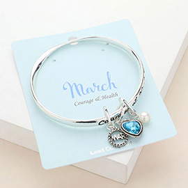 'Courage & Health' March Heart Birthday Stone Charm Bracelet