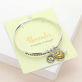 'Friendship & Strength' November Heart Birthday Stone Charm Bracelet