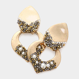 Pearl Stone Cluster Cut Out Metal Link Earrings