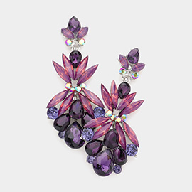 Multi Stone Cluster Dangle Evening Earrings