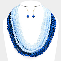 Multi Strand Faceted Round Lucite Beaded Bib Necklace