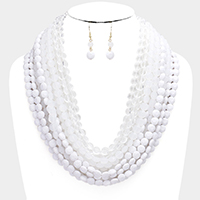Multi Strand Faceted Round Lucite Beaded Bib Necklace