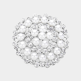 Stone Pearl Cluster Circle Pin Brooch