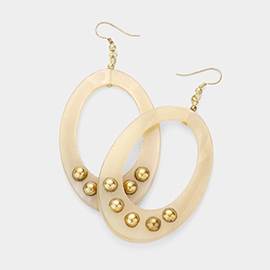 Metal Ball Detail Cut Out Oval Horn Earrings
