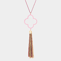 Colored Clover Metal Chain Tassel Pendant Long Necklace