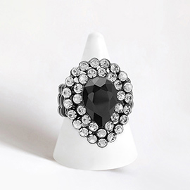 Crystal Teardrop Centered Bubble Cluster Stretch Ring