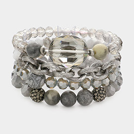 4PCS -  Multi Bead Accent Fireball Strand Stretch Bracelets