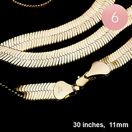6PCS - 30 INCH, 11mm-Gold Plated Superflex Herringbone Chain Necklace