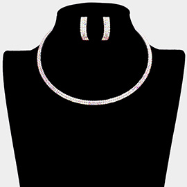 2Rows Rhinestone Pave Choker Necklace