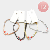 12PCS - Metal Ball Rhinestone Crab Stretch Bracelets